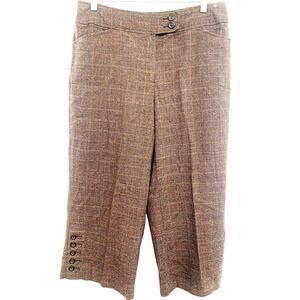 Cabi Cropped Wide Leg Pants 10 Brown Gaucho Glen Plaid Dark Academia Boho Career